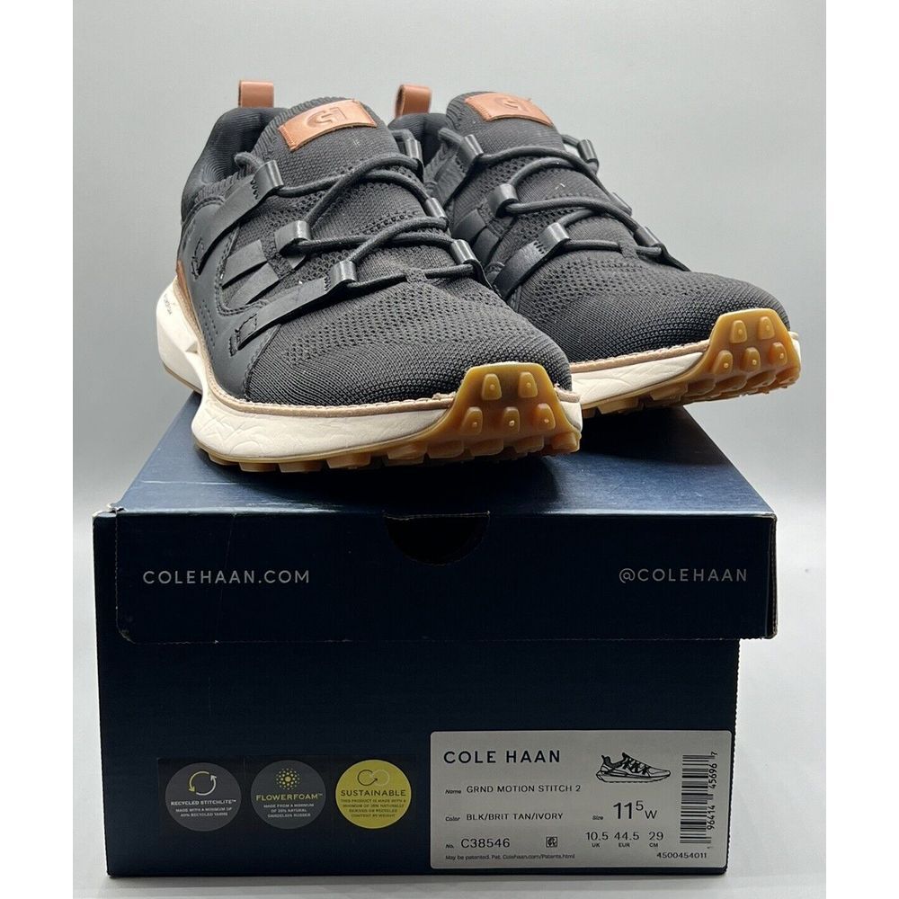 Cole Haan Grand Motion Woven Stitch 2 Black British Tan/Ivory Men's 11.5 W